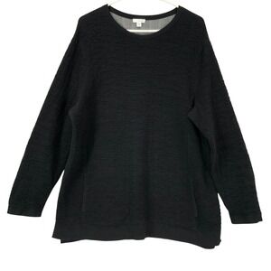 Pure Jill Black Textured Knit Crew Neck Long Sleeve Pullover Sweater Size L